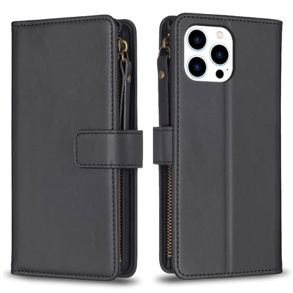 iPhone 15 Pro Leather Flip Phone Case with Zipper Wallet and 9 Card Slots, Durable PU + TPU Material