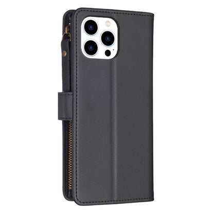 iPhone 15 Pro Leather Flip Phone Case with Zipper Wallet and 9 Card Slots, Durable PU + TPU Material