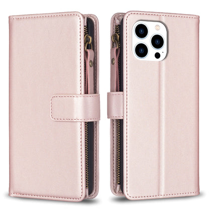 iPhone 15 Pro Leather Flip Phone Case with Zipper Wallet and 9 Card Slots, Durable PU + TPU Material