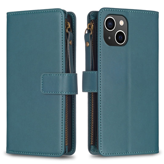 iPhone 15 Leather Flip Phone Case with Zipper Wallet and 9 Card Slots, Durable PU + TPU Material