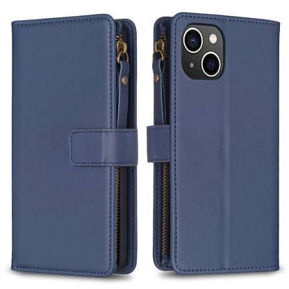 iPhone 15 Leather Flip Phone Case with Zipper Wallet and 9 Card Slots, Durable PU + TPU Material