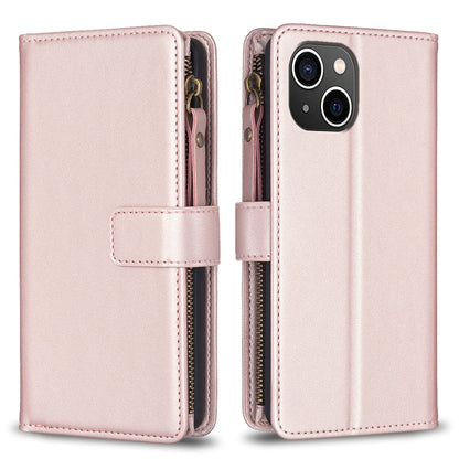 iPhone 15 Leather Flip Phone Case with Zipper Wallet and 9 Card Slots, Durable PU + TPU Material