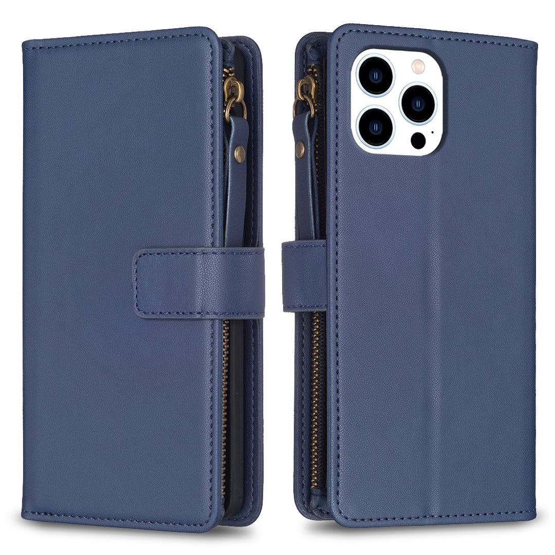 iPhone 16 Pro Max Leather Flip Phone Case with Zipper Wallet and 9 Card Slots, Durable PU + TPU Material