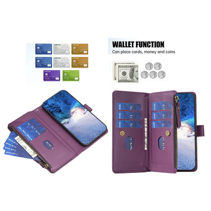 iPhone 16 Pro Leather Flip Phone Case with Zipper Wallet and 9 Card Slots, Durable PU + TPU Material