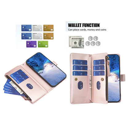 iPhone 16 Pro Leather Flip Phone Case with Zipper Wallet and 9 Card Slots, Durable PU + TPU Material