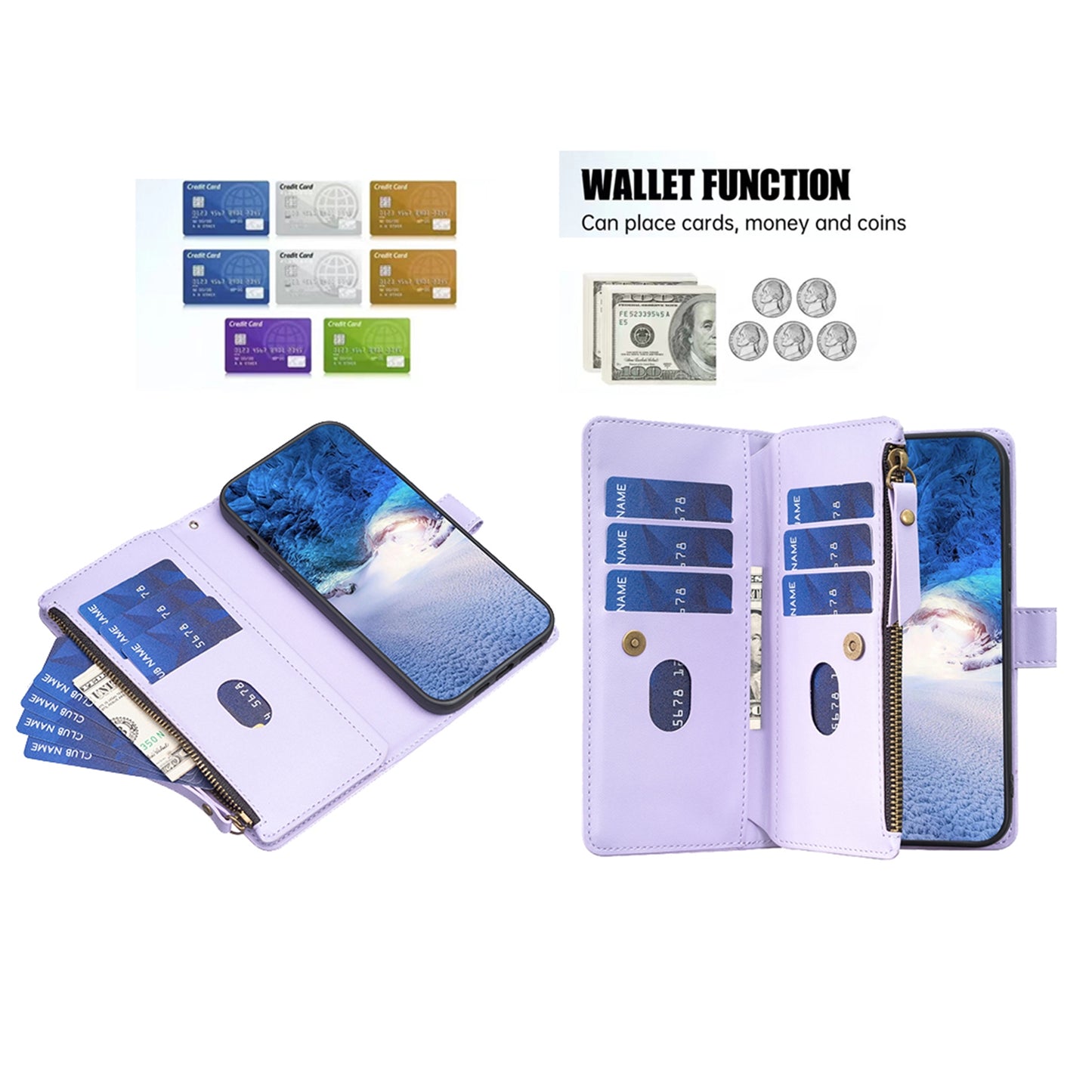 iPhone 16 Pro Leather Flip Phone Case with Zipper Wallet and 9 Card Slots, Durable PU + TPU Material