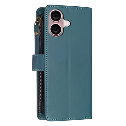 iPhone 16 Plus Leather Flip Phone Case with Zipper Wallet and 9 Card Slots, Durable PU + TPU Material