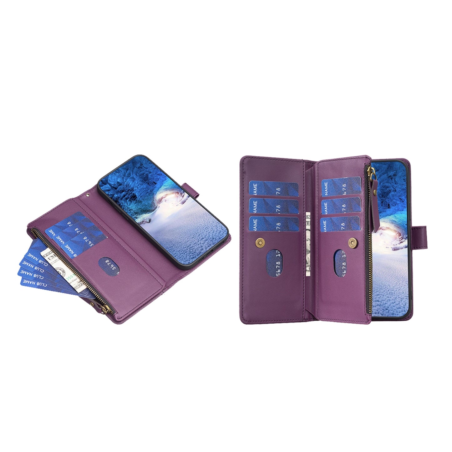 iPhone 16 Plus Leather Flip Phone Case with Zipper Wallet and 9 Card Slots, Durable PU + TPU Material