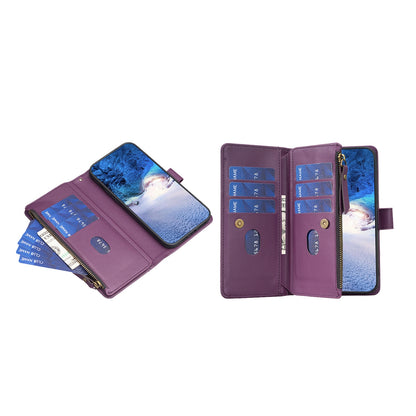 iPhone 16 Plus Leather Flip Phone Case with Zipper Wallet and 9 Card Slots, Durable PU + TPU Material