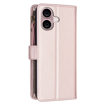 iPhone 16 Plus Leather Flip Phone Case with Zipper Wallet and 9 Card Slots, Durable PU + TPU Material