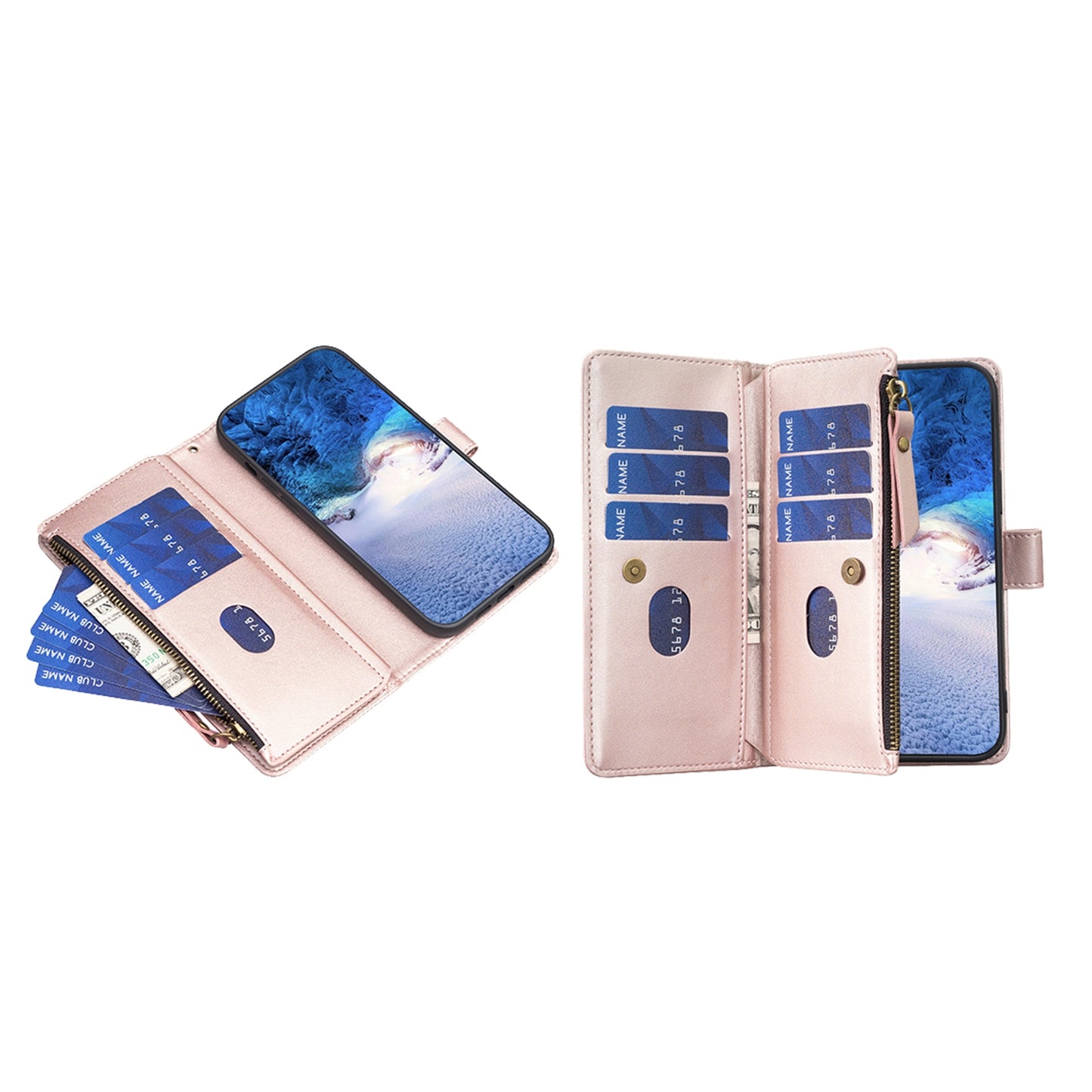 iPhone 16 Plus Leather Flip Phone Case with Zipper Wallet and 9 Card Slots, Durable PU + TPU Material