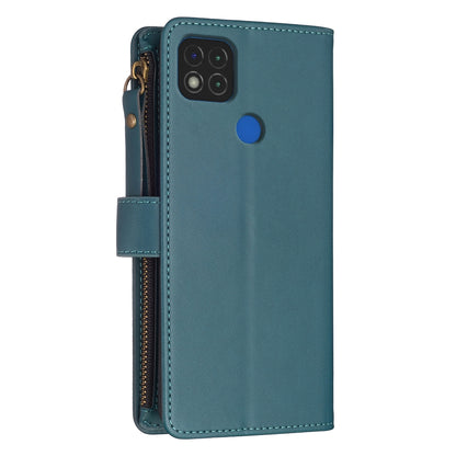 Xiaomi Redmi 9C Leather Flip Phone Case with Zipper Wallet and 9 Card Slots, Durable PU + TPU Material