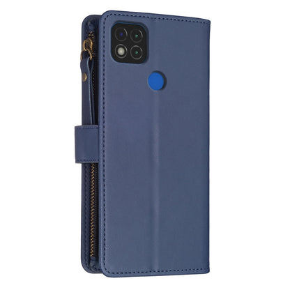 Xiaomi Redmi 9C Leather Flip Phone Case with Zipper Wallet and 9 Card Slots, Durable PU + TPU Material