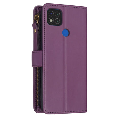 Xiaomi Redmi 9C Leather Flip Phone Case with Zipper Wallet and 9 Card Slots, Durable PU + TPU Material