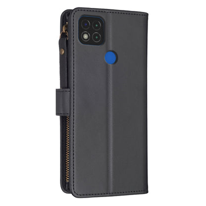 Xiaomi Redmi 9C Leather Flip Phone Case with Zipper Wallet and 9 Card Slots, Durable PU + TPU Material