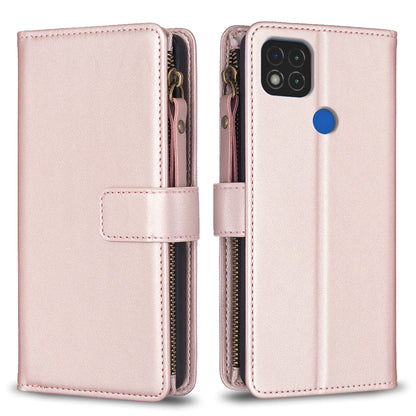 Xiaomi Redmi 9C Leather Flip Phone Case with Zipper Wallet and 9 Card Slots, Durable PU + TPU Material