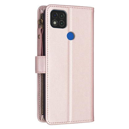 Xiaomi Redmi 9C Leather Flip Phone Case with Zipper Wallet and 9 Card Slots, Durable PU + TPU Material