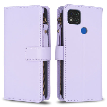 Xiaomi Redmi 9C Leather Flip Phone Case with Zipper Wallet and 9 Card Slots, Durable PU + TPU Material