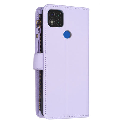 Xiaomi Redmi 9C Leather Flip Phone Case with Zipper Wallet and 9 Card Slots, Durable PU + TPU Material