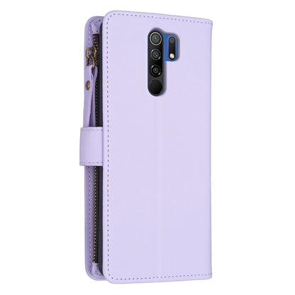 Xiaomi Redmi 9 Leather Flip Phone Case with Zipper Wallet and 9 Card Slots, Durable PU + TPU Material