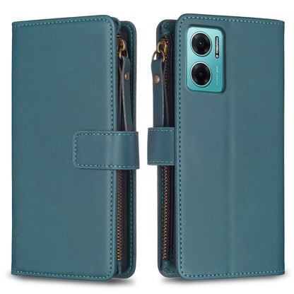 Xiaomi Redmi 10 5G Leather Flip Phone Case with Zipper Wallet and 9 Card Slots, Durable PU + TPU Material