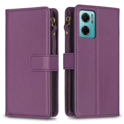 Xiaomi Redmi 10 5G Leather Flip Phone Case with Zipper Wallet and 9 Card Slots, Durable PU + TPU Material