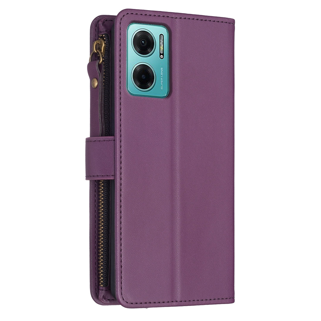 Xiaomi Redmi 10 5G Leather Flip Phone Case with Zipper Wallet and 9 Card Slots, Durable PU + TPU Material