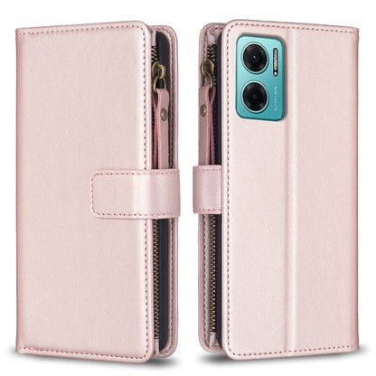 Xiaomi Redmi 10 5G Leather Flip Phone Case with Zipper Wallet and 9 Card Slots, Durable PU + TPU Material