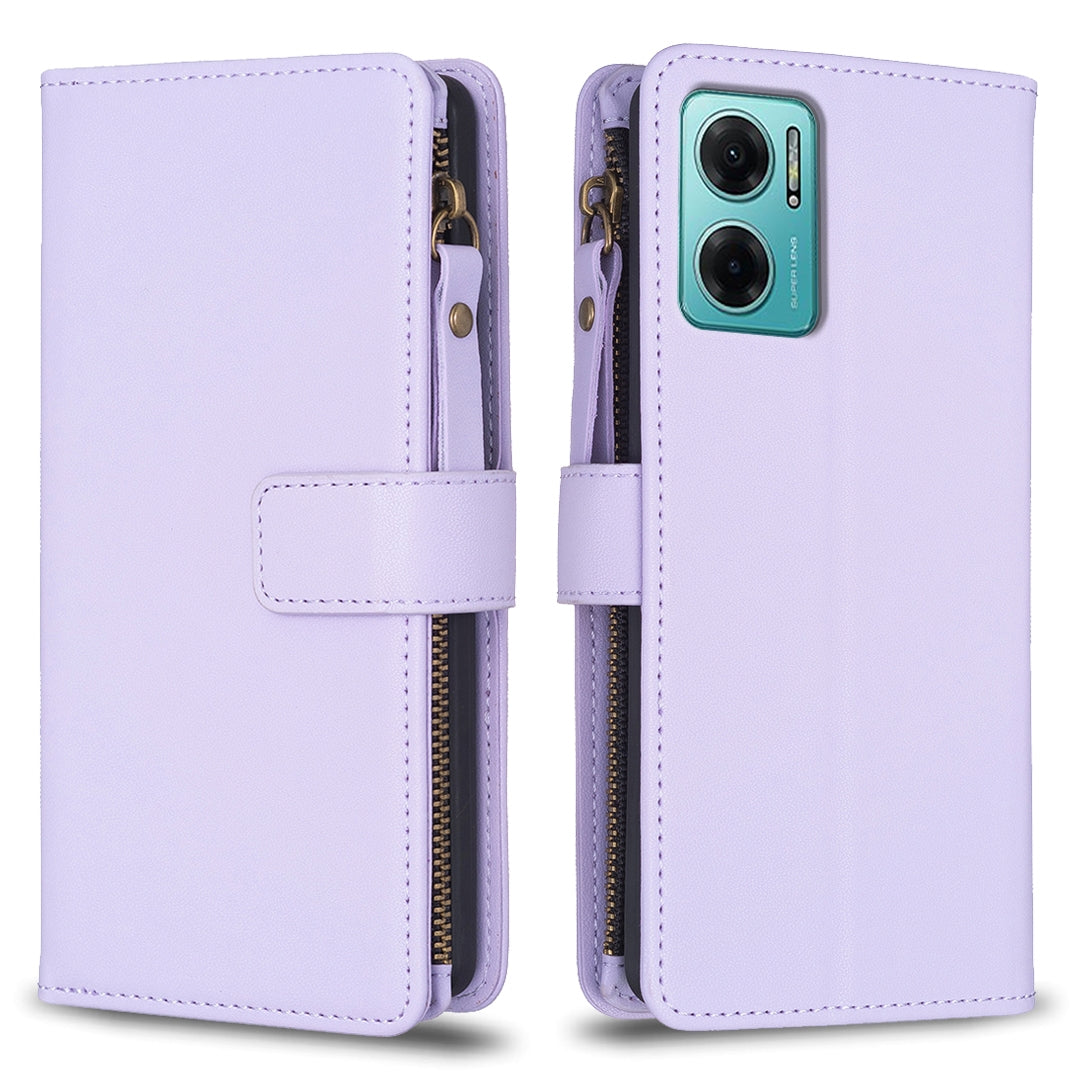 Xiaomi Redmi 10 5G Leather Flip Phone Case with Zipper Wallet and 9 Card Slots, Durable PU + TPU Material