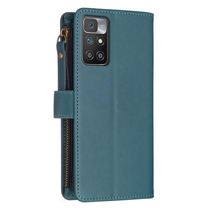 Xiaomi Redmi 10 Leather Flip Phone Case with Zipper Wallet and 9 Card Slots, Durable PU + TPU Material