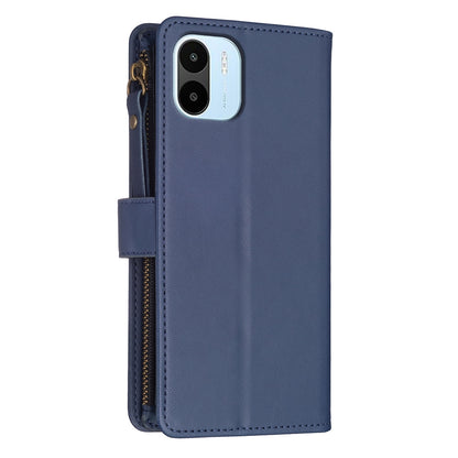 Xiaomi Redmi A1 Leather Flip Phone Case with Zipper Wallet and 9 Card Slots, Durable PU + TPU Material