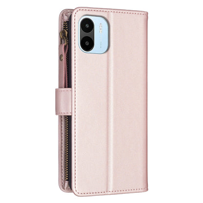 Xiaomi Redmi A1 Leather Flip Phone Case with Zipper Wallet and 9 Card Slots, Durable PU + TPU Material