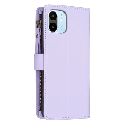 Xiaomi Redmi A1 Leather Flip Phone Case with Zipper Wallet and 9 Card Slots, Durable PU + TPU Material