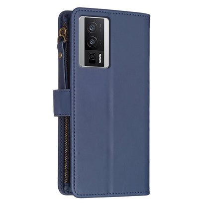 Xiaomi Redmi K60 Pro Leather Flip Phone Case with Zipper Wallet and 9 Card Slots, Durable PU + TPU Material