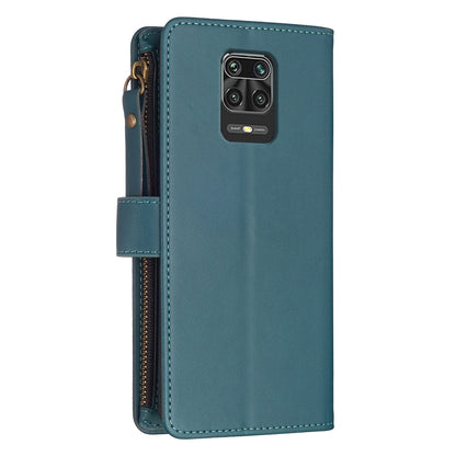 Xiaomi Redmi Note 9 Pro Max Leather Flip Phone Case with Zipper Wallet and 9 Card Slots, Durable PU + TPU Material