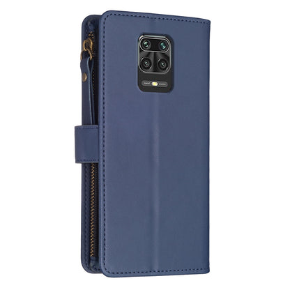 Xiaomi Redmi Note 9 Pro Max Leather Flip Phone Case with Zipper Wallet and 9 Card Slots, Durable PU + TPU Material