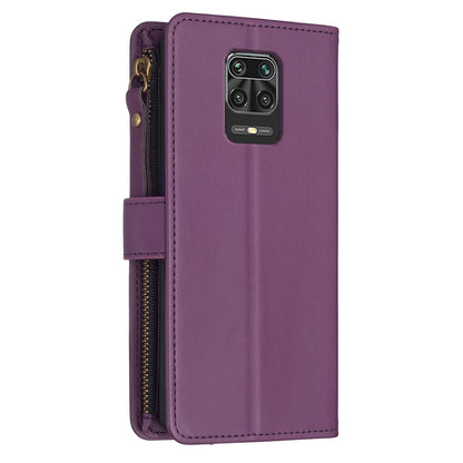 Xiaomi Redmi Note 9 Pro Max Leather Flip Phone Case with Zipper Wallet and 9 Card Slots, Durable PU + TPU Material