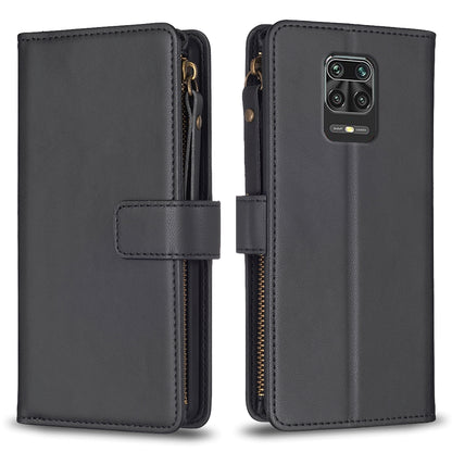 Xiaomi Redmi Note 9 Pro Max Leather Flip Phone Case with Zipper Wallet and 9 Card Slots, Durable PU + TPU Material