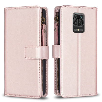 Xiaomi Redmi Note 9 Pro Max Leather Flip Phone Case with Zipper Wallet and 9 Card Slots, Durable PU + TPU Material