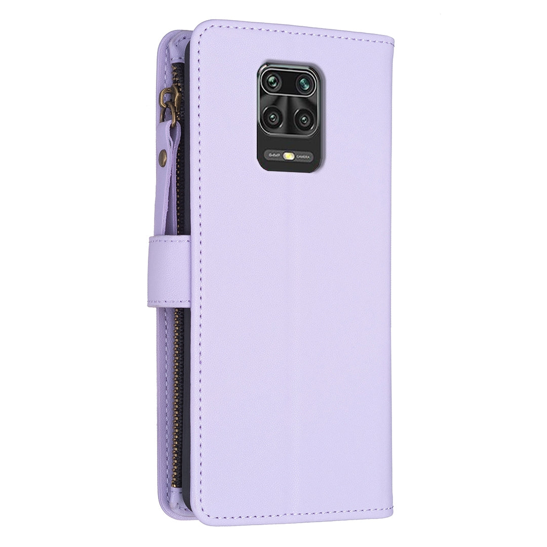 Xiaomi Redmi Note 9 Pro Max Leather Flip Phone Case with Zipper Wallet and 9 Card Slots, Durable PU + TPU Material