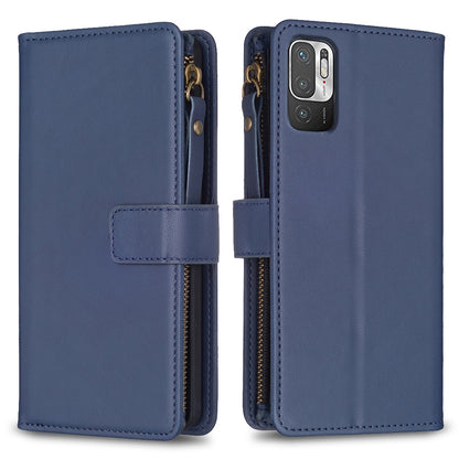 Xiaomi Redmi Note 10 5G Leather Flip Phone Case with Zipper Wallet and 9 Card Slots, Durable PU + TPU Material