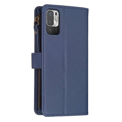 Xiaomi Redmi Note 10 5G Leather Flip Phone Case with Zipper Wallet and 9 Card Slots, Durable PU + TPU Material