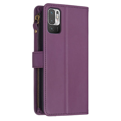 Xiaomi Redmi Note 10 5G Leather Flip Phone Case with Zipper Wallet and 9 Card Slots, Durable PU + TPU Material