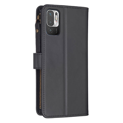 Xiaomi Redmi Note 10 5G Leather Flip Phone Case with Zipper Wallet and 9 Card Slots, Durable PU + TPU Material