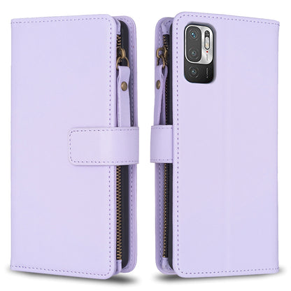 Xiaomi Redmi Note 10 5G Leather Flip Phone Case with Zipper Wallet and 9 Card Slots, Durable PU + TPU Material