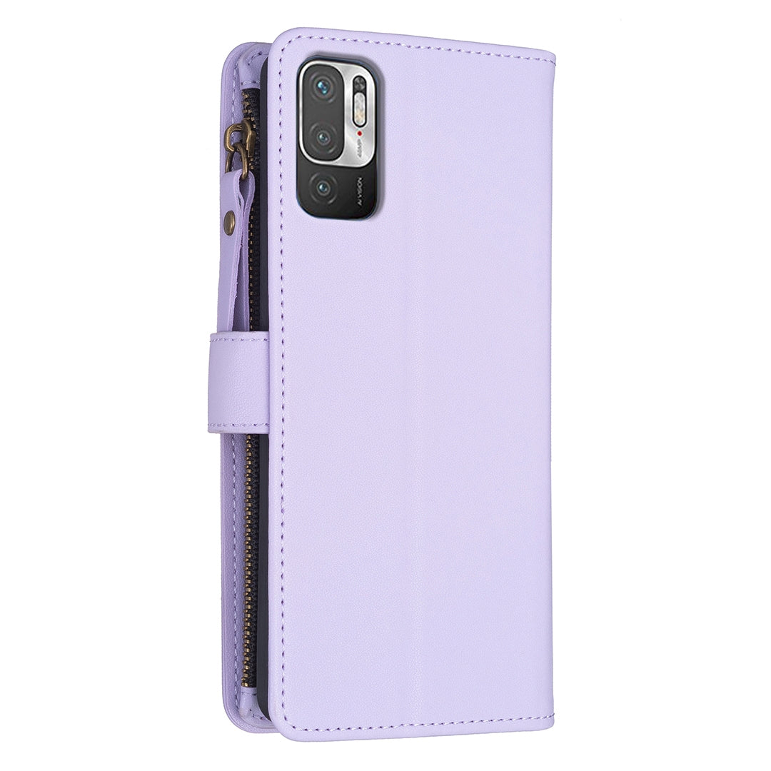 Xiaomi Redmi Note 10 5G Leather Flip Phone Case with Zipper Wallet and 9 Card Slots, Durable PU + TPU Material