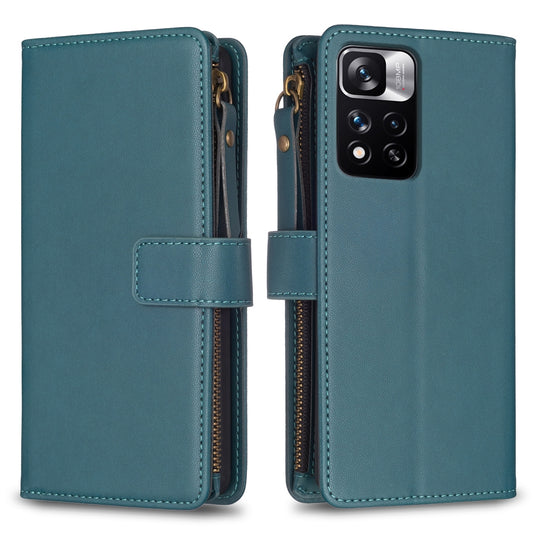 Xiaomi Redmi Note 11 Pro Leather Flip Phone Case with Zipper Wallet and 9 Card Slots, Durable PU + TPU Material