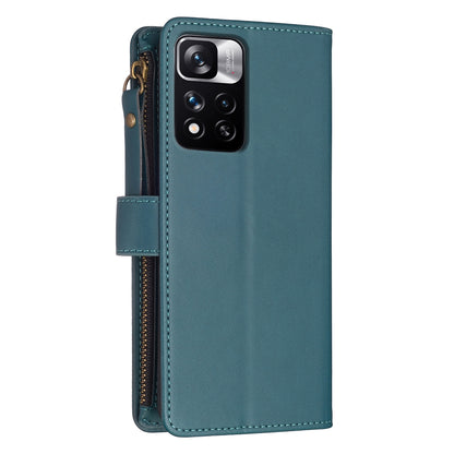 Xiaomi Redmi Note 11 Pro Leather Flip Phone Case with Zipper Wallet and 9 Card Slots, Durable PU + TPU Material