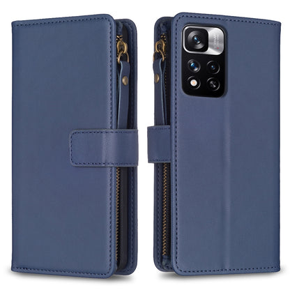 Xiaomi Redmi Note 11 Pro Leather Flip Phone Case with Zipper Wallet and 9 Card Slots, Durable PU + TPU Material