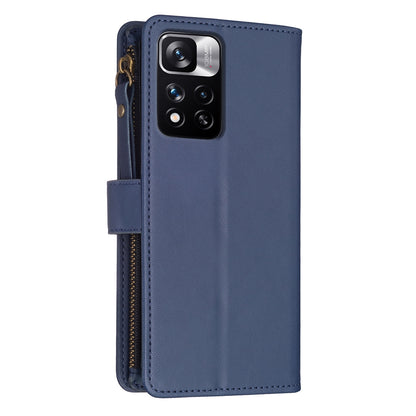 Xiaomi Redmi Note 11 Pro Leather Flip Phone Case with Zipper Wallet and 9 Card Slots, Durable PU + TPU Material